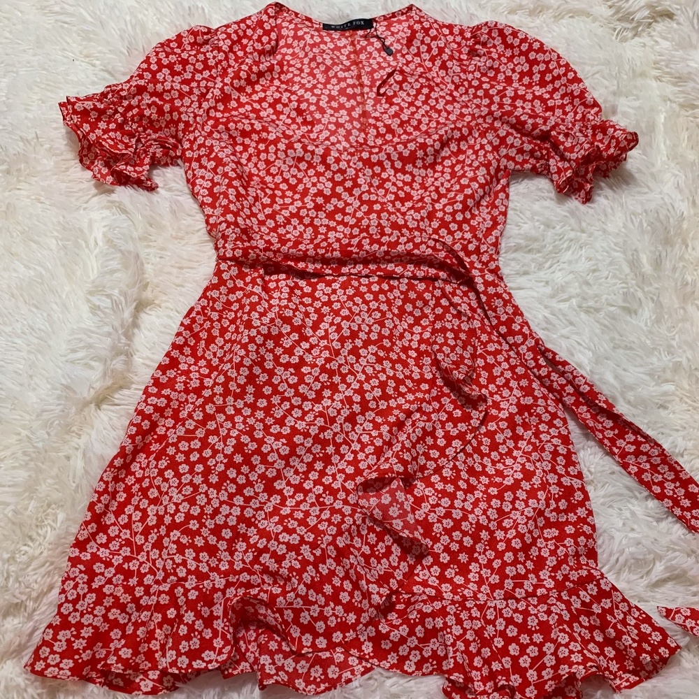 WHITEFOX RED & WHITE FLOWERS DRESS